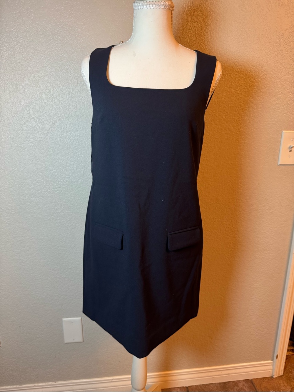 French Connection Whisper Square Neck Mini Dress Marine Blue NWT 4
